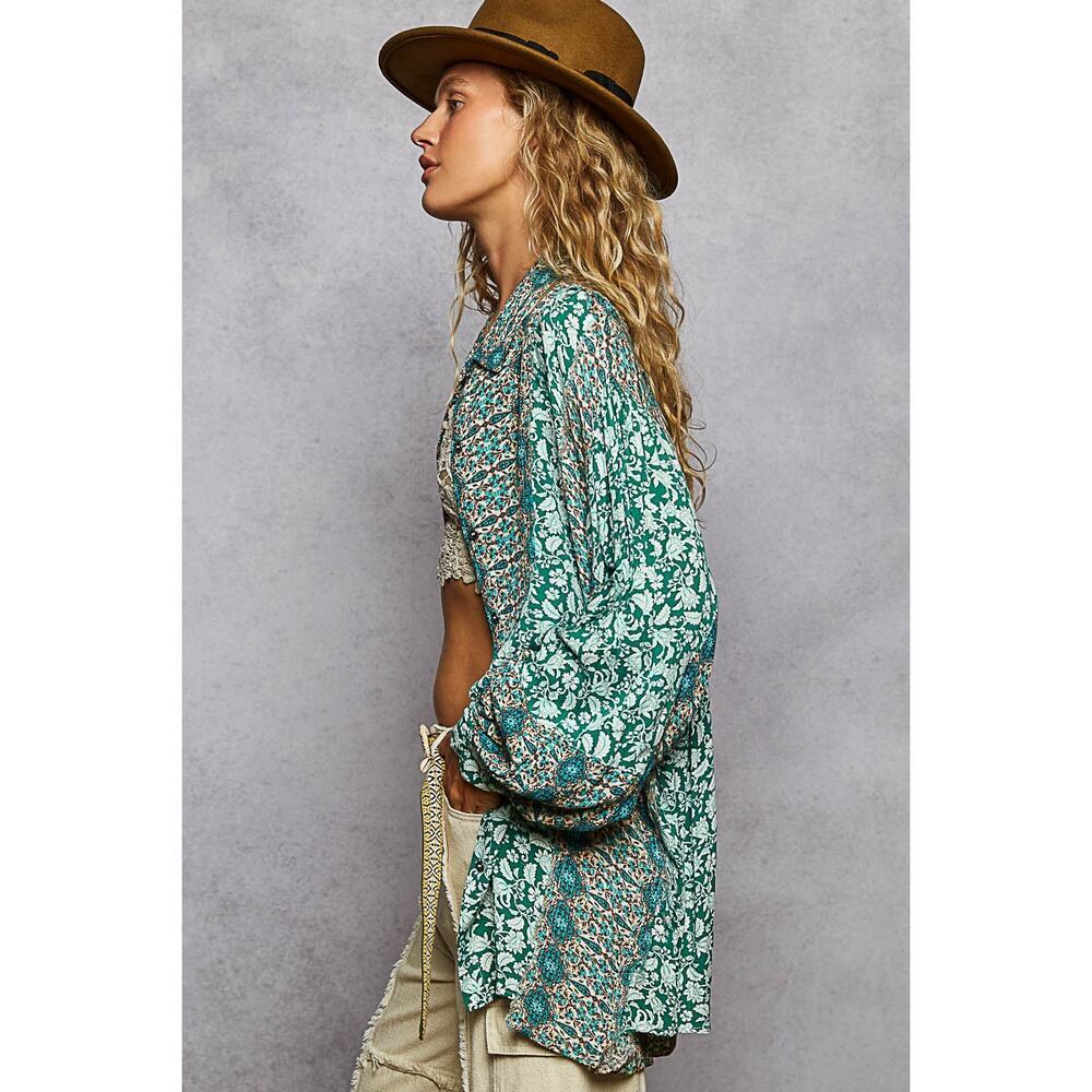 POL Teal Paisley Oversized Shirt - Picture 2 of 4